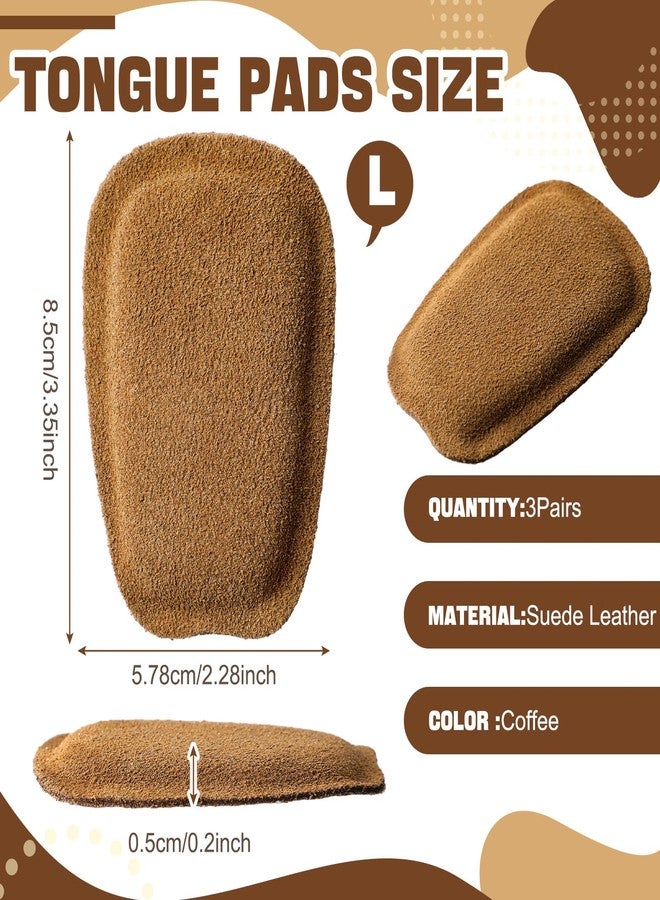 Shyyween 3 Pairs Shoe Tongue Pads Soft Suede Leather Self Adhesive Inserts for Men Women Handmade Elastic Foam Shoe Padding for Solves Loose Shoes Problem(Brown,Size L) - Image 2